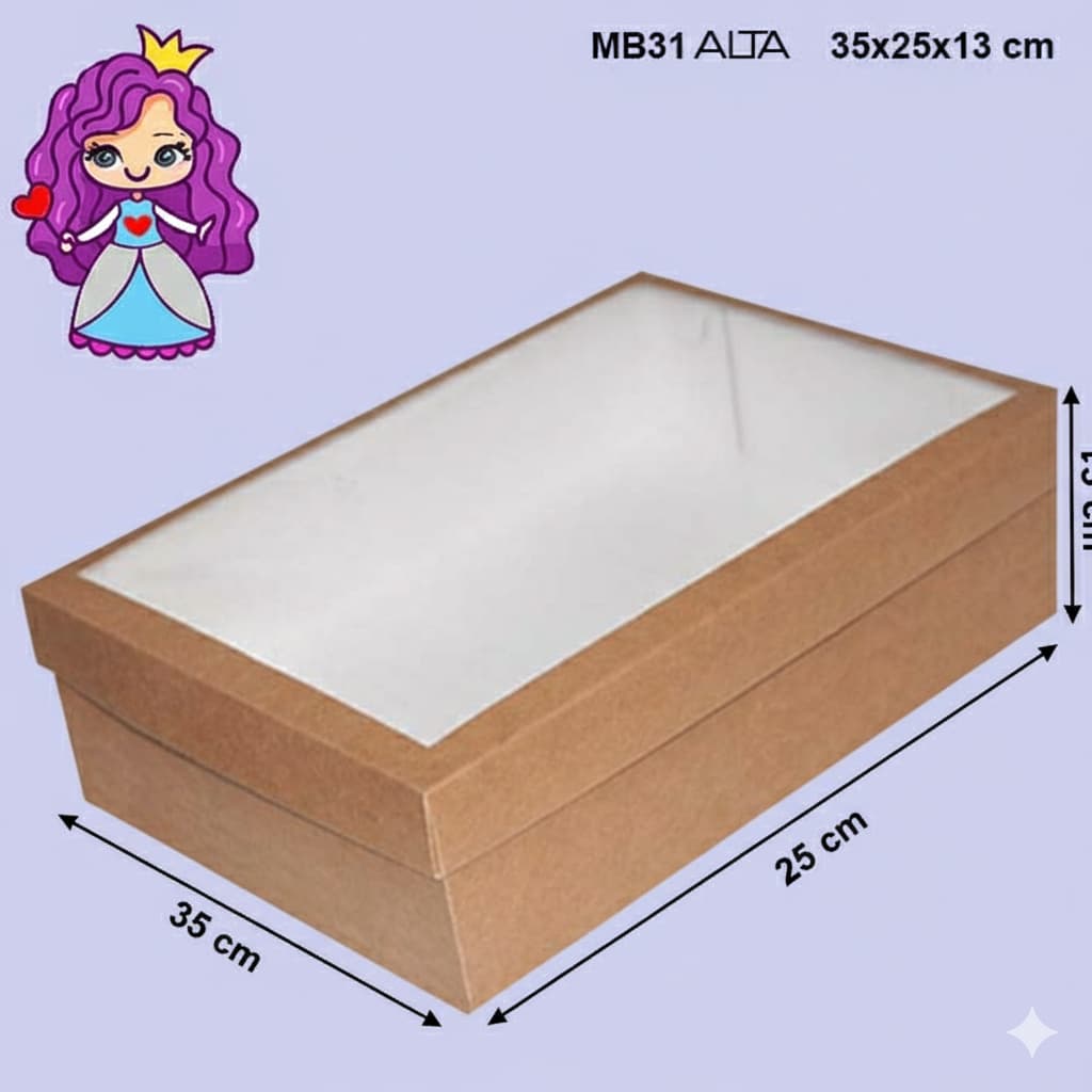 Embalagem MB31 Alta com Visor em papel Klabin de 360G Kraft | Branco - 35X25X13 cm - Pacote com 05 unidades