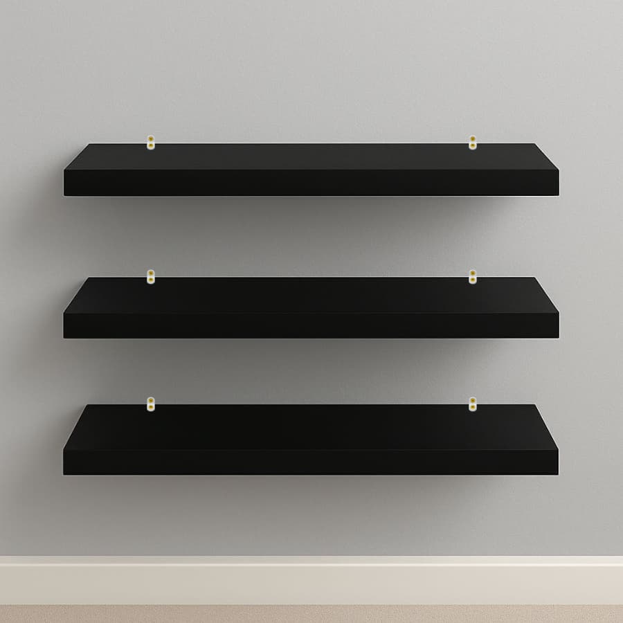 Kit Prateleiras Pretas MDF Preto Luxo Nicho Multiuso Sala Cozinha Quarto Banheiro Com Kit De Instalação