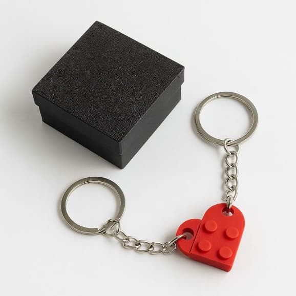 Par de Chaveiro Coração bloco de montar (tipo Lego) com caixinha- Criativo Namorados Amizade