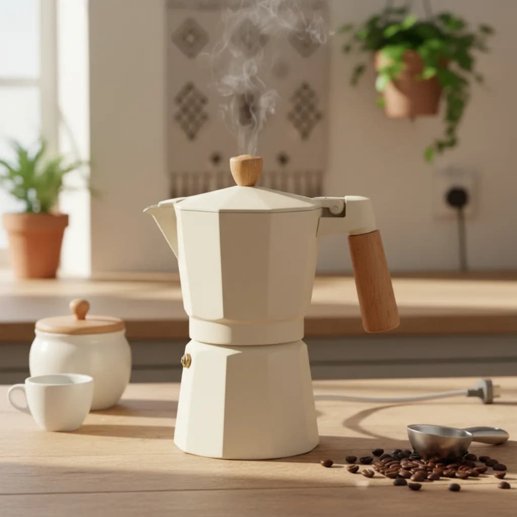 Cafeteira Italiana Espresso Moka 3, 6 e 9 xícaras Bege