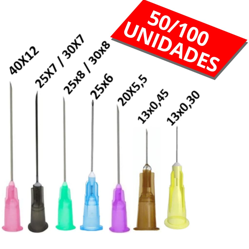 Agulha Hipodermica Com 50/100 Unidades - Vários Tamanhos