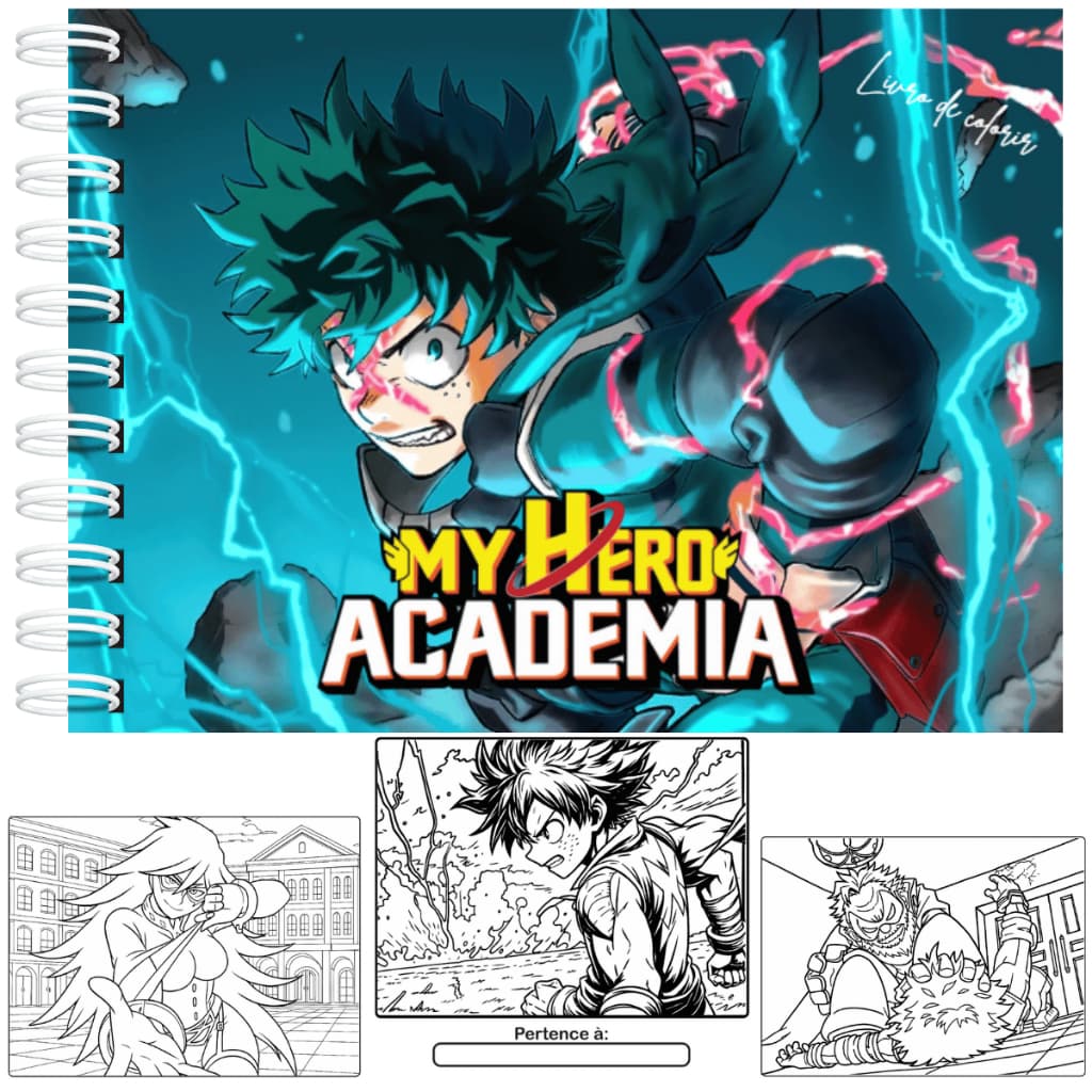 Livro de Colorir Inspirado Anime My Hero Academia Boku no Hero A5 Capa Dura 50 Folhas 180g
