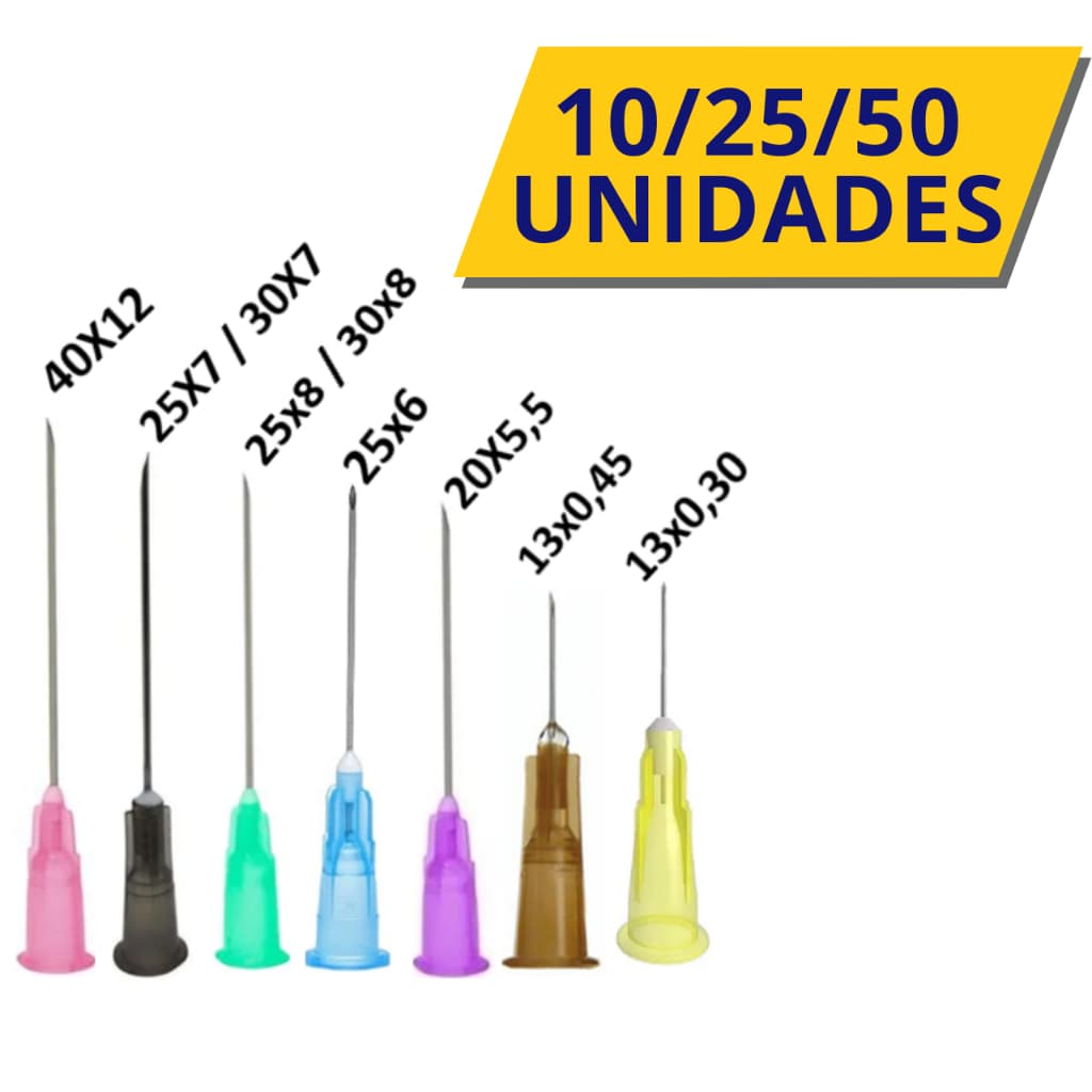 Agulha Hipodermica 10/25/50 Unidades- - Tamanhos Diversos