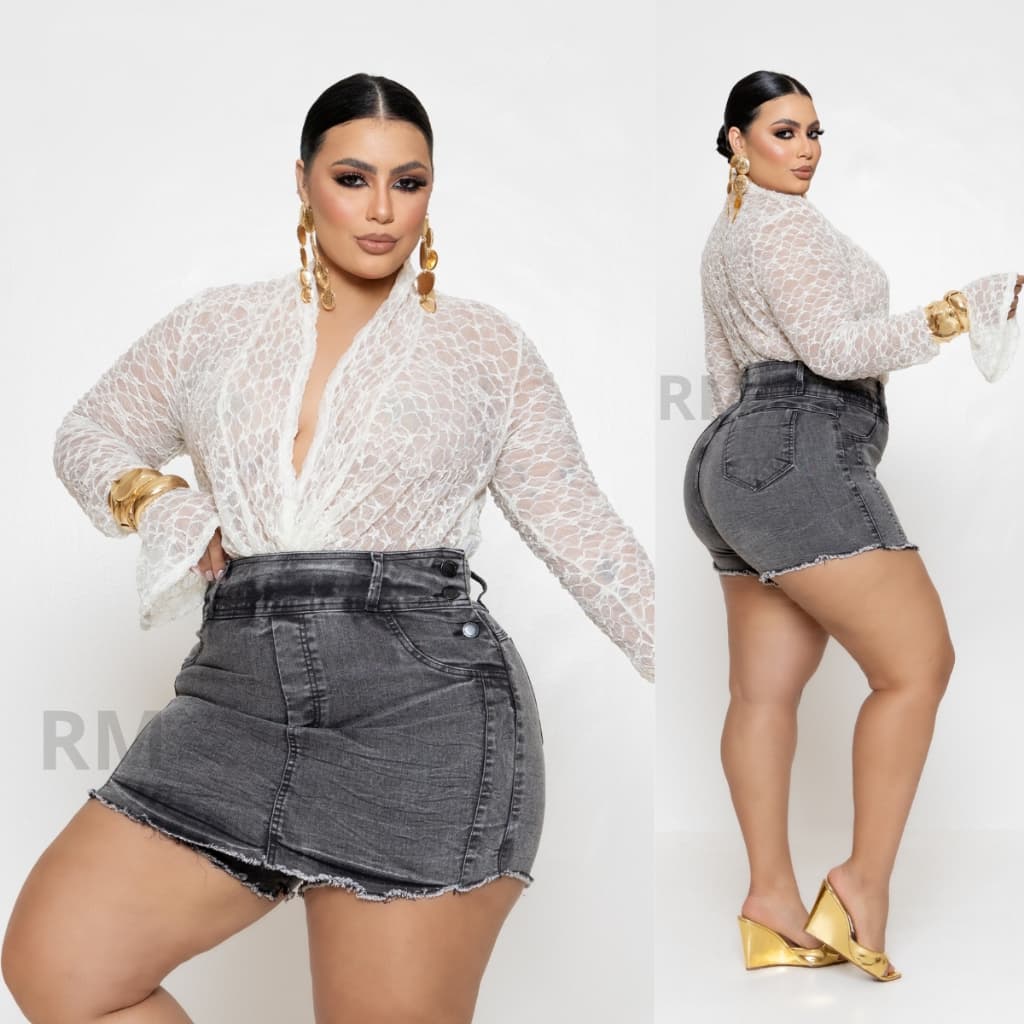 Roupa Feminina Shorts Saia Jeans Feminino Plus Size C/ Lycra Moda Confortavel