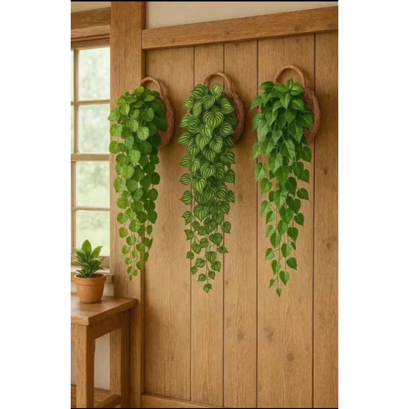 Kit Arranjo com 2 Pendentes Artificial + Vaso Trançado Marrom