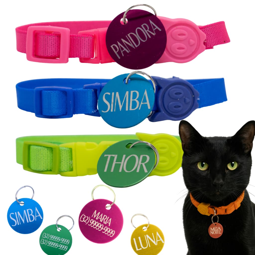Coleira De Gato Tag e plaquinha de identificação com nome e telefone Anti Enforcamento
