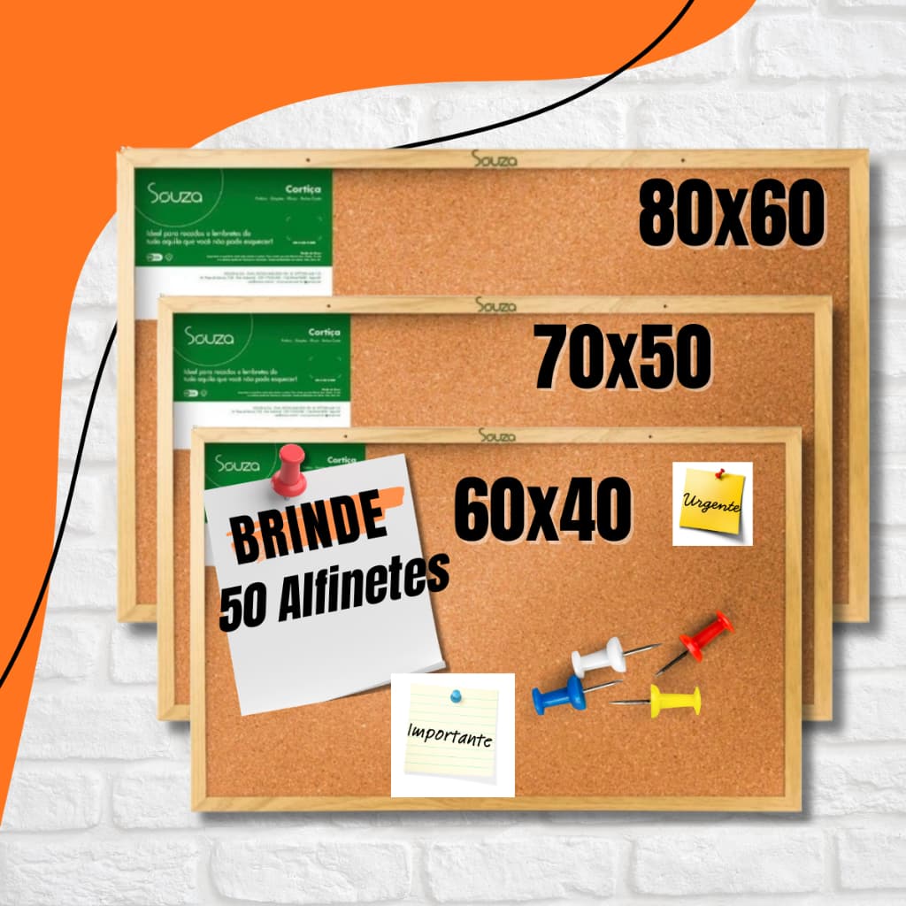 Quadro Lousa Cortiça Moldura Madeira Avisos Recados Quadro de Avisos Anotações Diversas Medidas