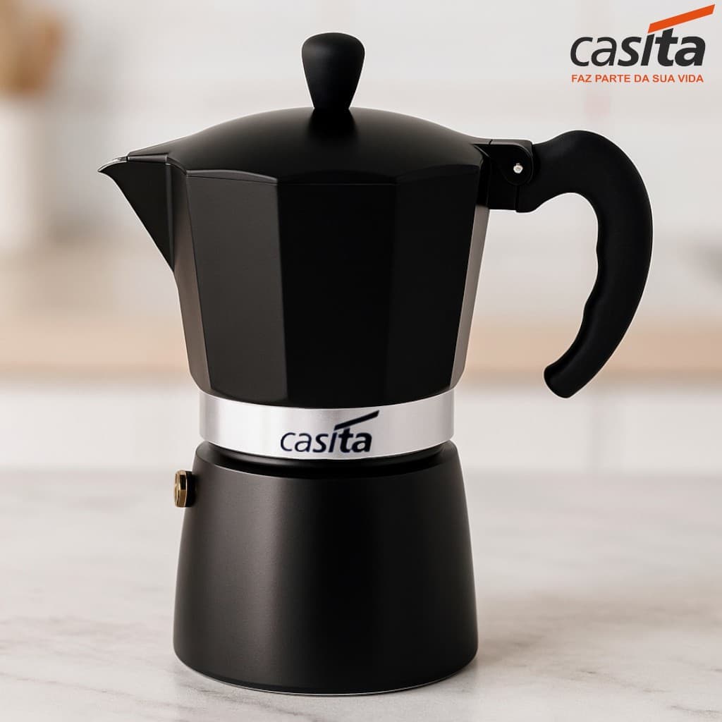 Cafeteira Italiana Preta 450ml ou 300ml em Alumínio Casita