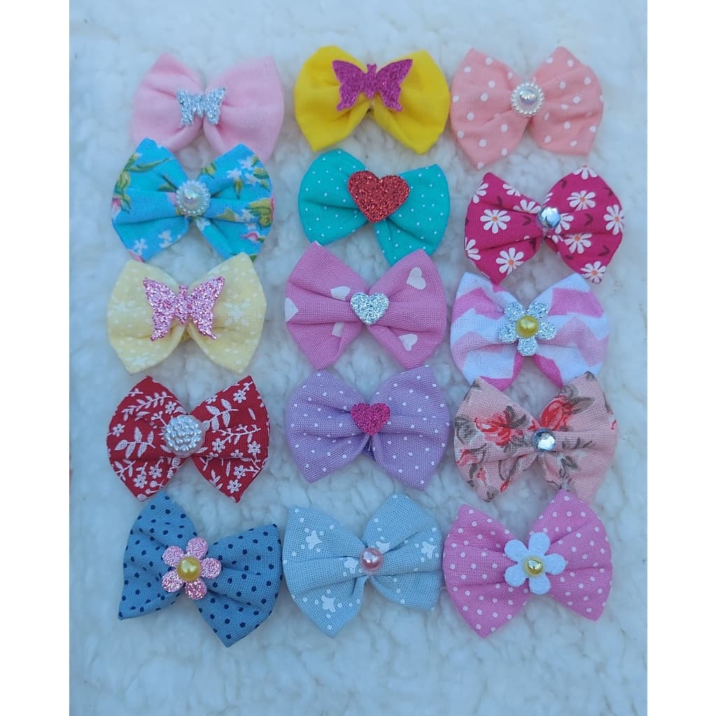 Kit Laço Tecido Adesivado Pet pelo curto Adesivado Banho e Tosa/Pet Shop