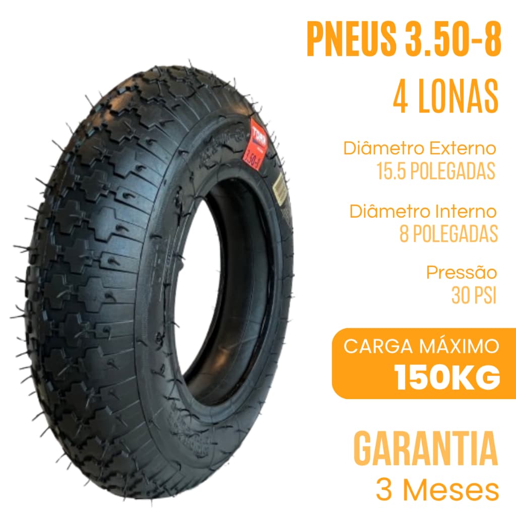 Pneu 3.50-8 Carrinho De Mão, Carriola, 4 Lonas Aro 8 - Toak.