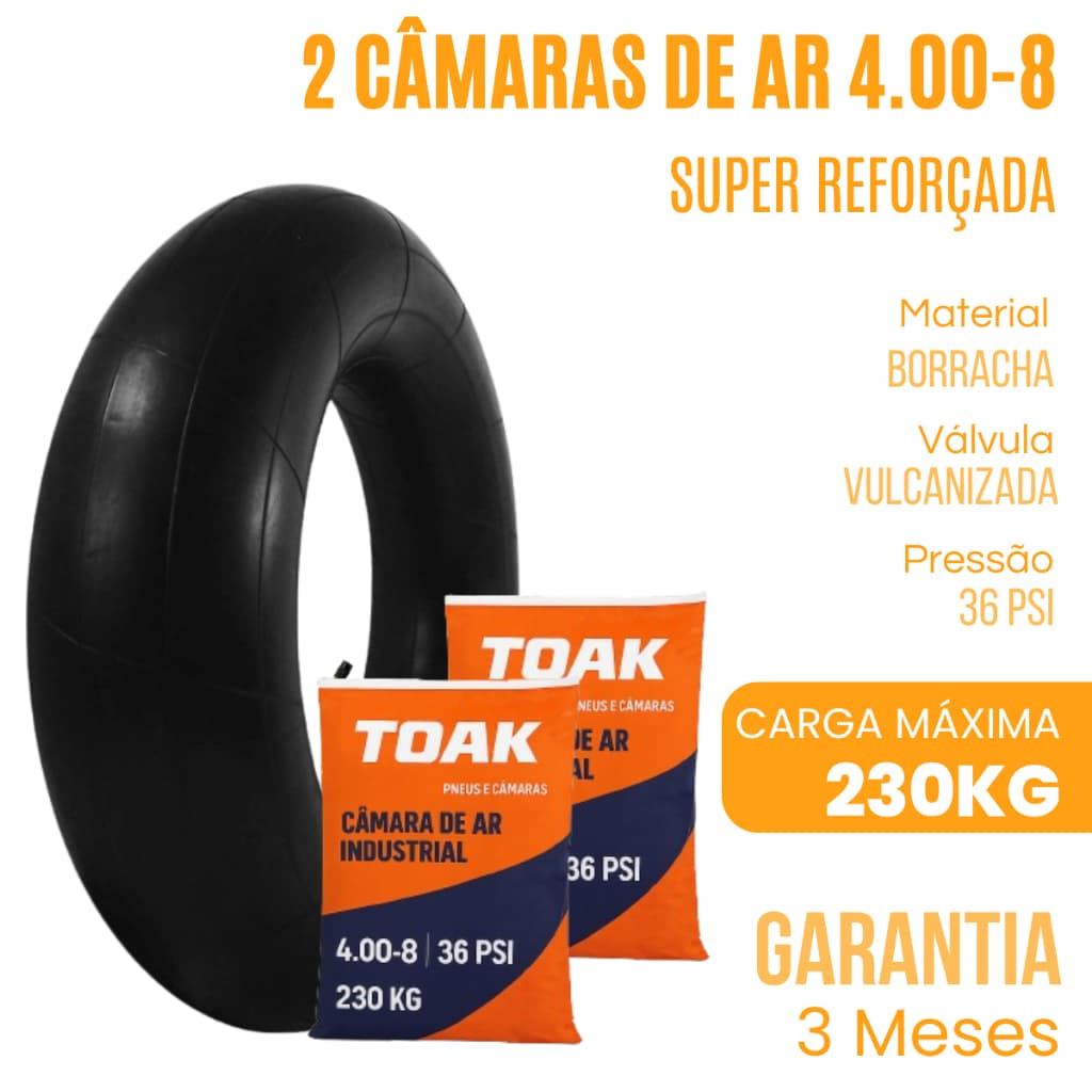2 Câmaras de Ar 4.80/4.00-8 Carrinho de Plataforma Carga Aro 8- Toak