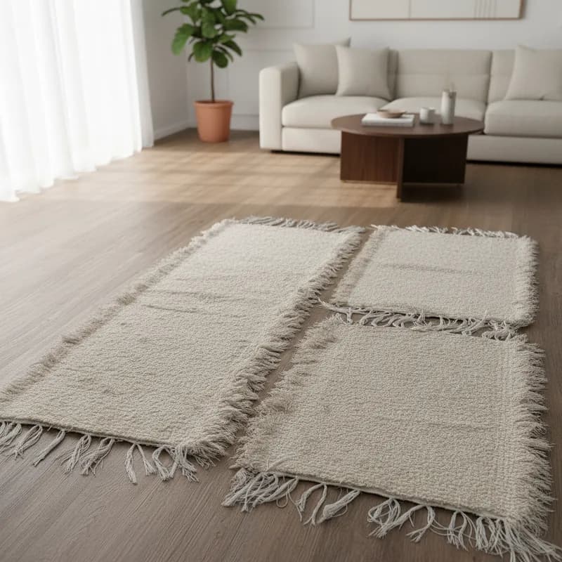 Jogo Tapete Cozinha Algodão Cru 3 Peças 2 Tapetes + 1 Passadeira