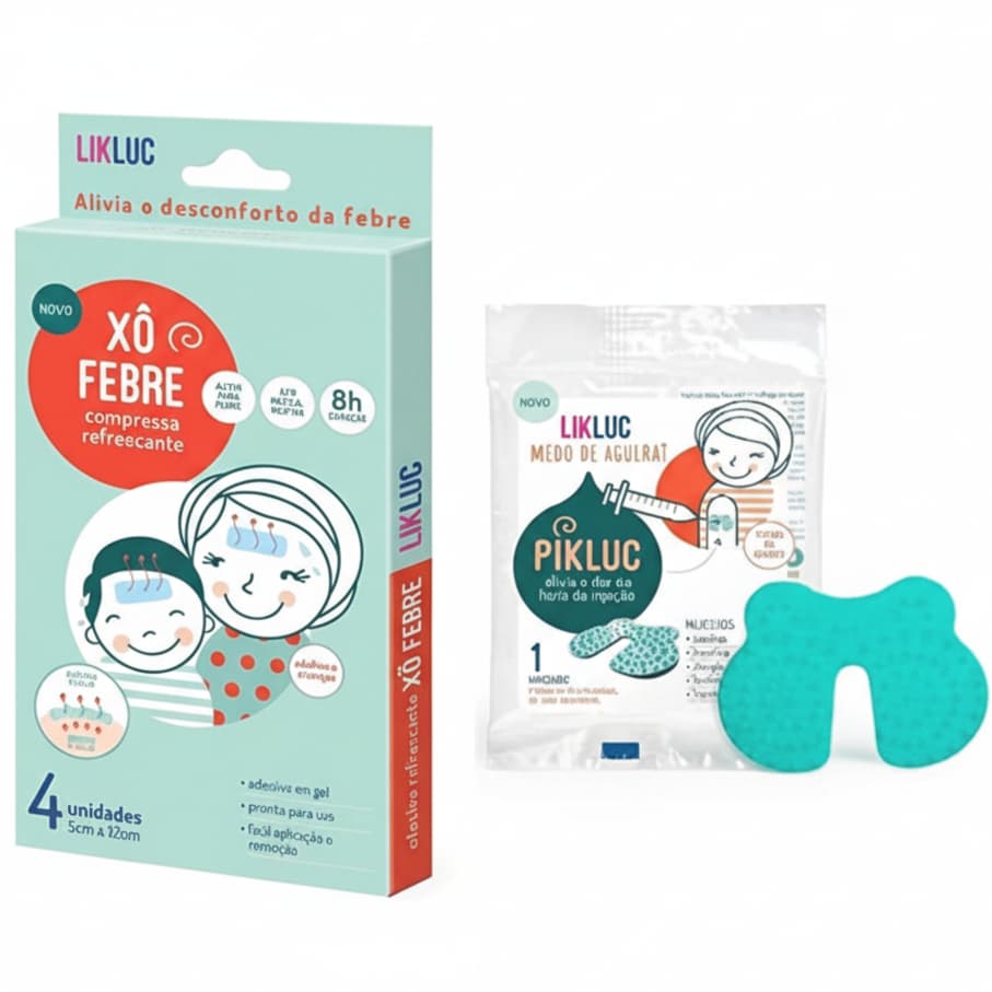 Compressa Adesiva em Gel Xô Febre + Pikluc Alivio da Vacina e injeções Bebe e Adulto