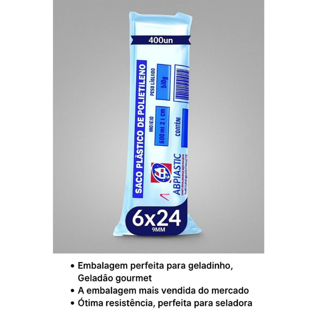 400 Saquinhos Embalagem Transparente 6x24 9mm Sacolé Geladinho Geladao Gourmet Dimdim Sacole Super Resistente Abplastic