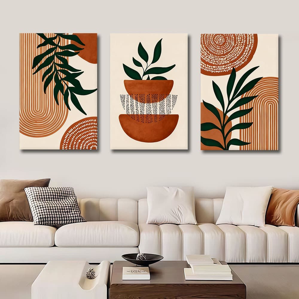 Quadro Decorativo 3 Peças Moderno Abstrato com Linhas Geométricas  para Decoração de Sala Quarto e Casa​