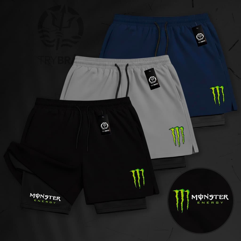 KIT Bermudas de Compressão Dry-Fit GDA 2 em 1 - (Monster 02) - Com Elastano e Bolso Interno