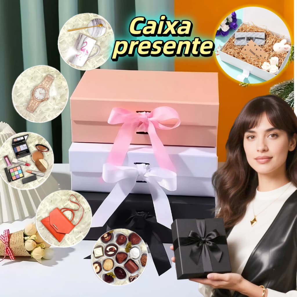 MEDOOSI Caixa Presente Dobrável com Ímã/Magnético e  Laço Fita Cetim-Resistente para Aniversário/Casamento/Joias/Doces