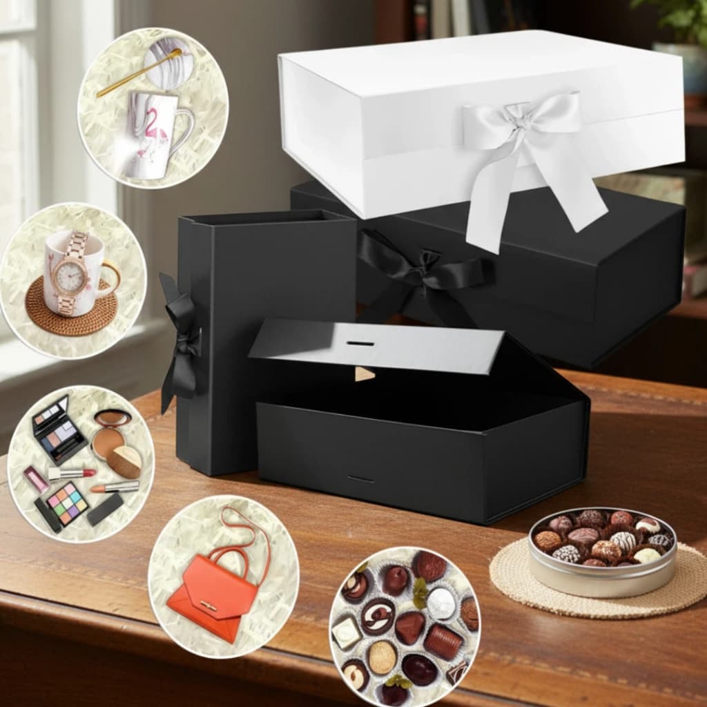 🎁MEDOOSI Caixa Presente Dobrável com Ímã/Magnético e Fita Cetim - Papel Resistente para Aniversário/Casamento