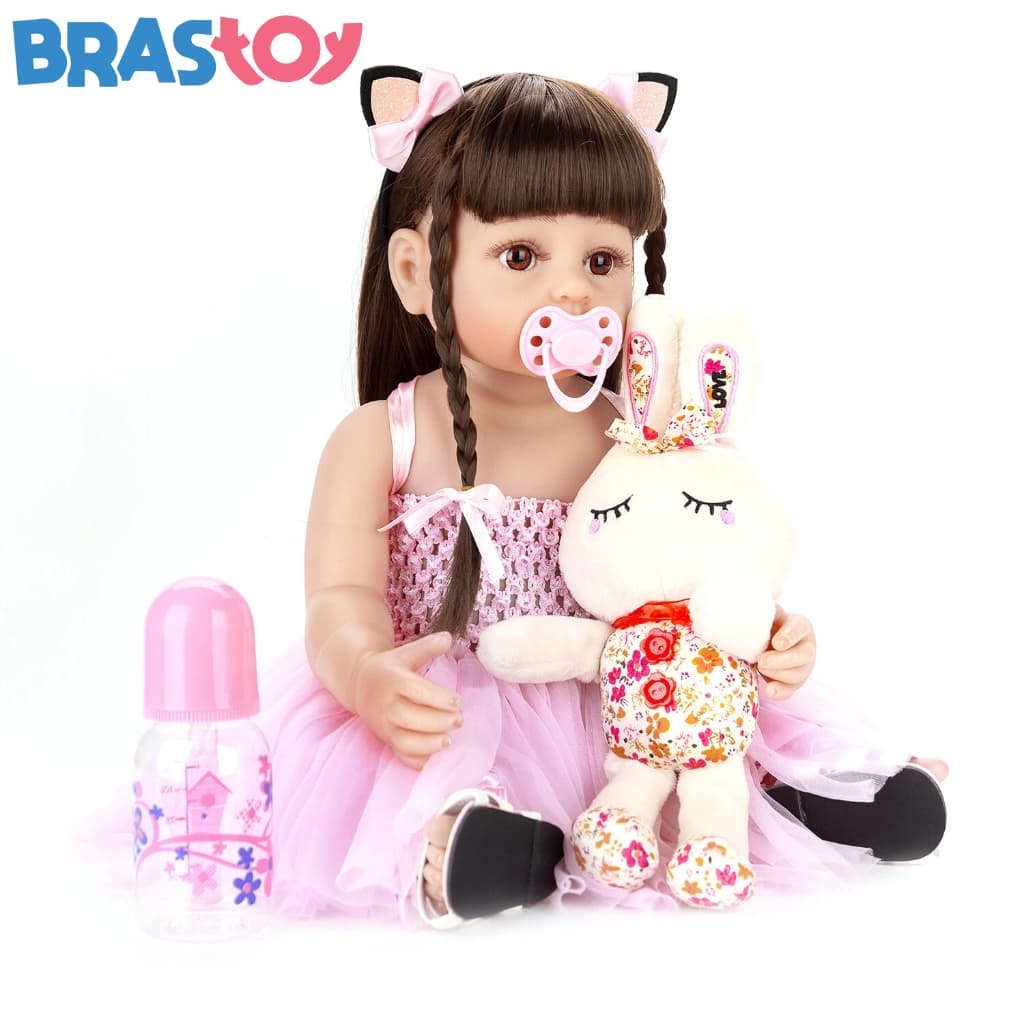 Brastoy Bebe Reborn Silicone Realista 55cm Menina Rosa Princesa Barato