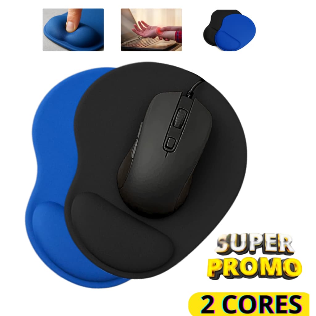 Mouse Pad Ergonômico Com Apoio de Punho Gamer Pulso Almofada Confortável Preto Azul