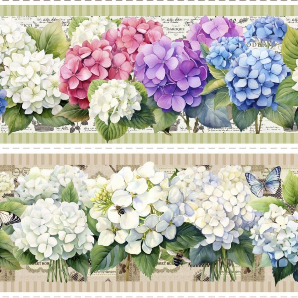 Tricoline Digital Barrado Jardim das Hortênsias 100% Algodão 55x150cm Pano de Prato Maria Flor