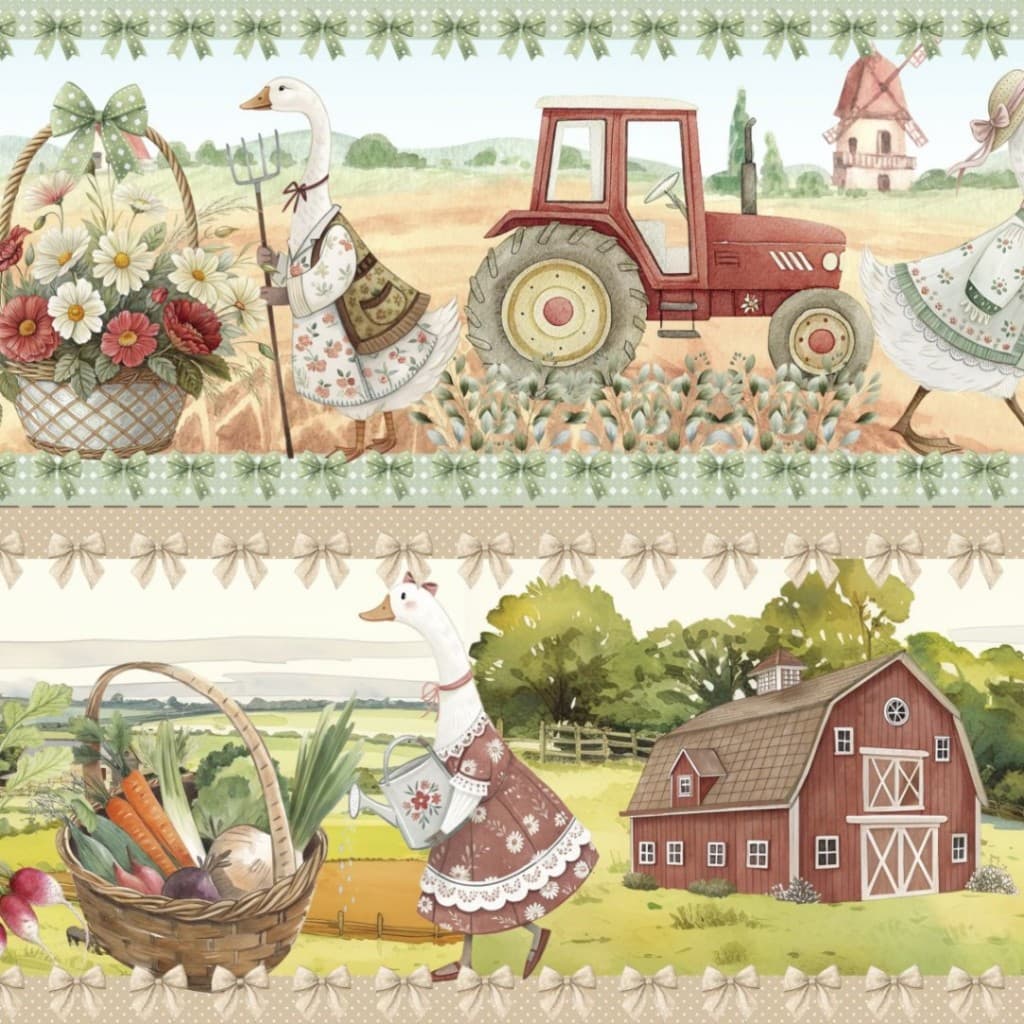 Tricoline Digital Barrado Rancho dos Gansos 100% Algodão 55x150cm Pano de Prato Toalhas Maria Flor