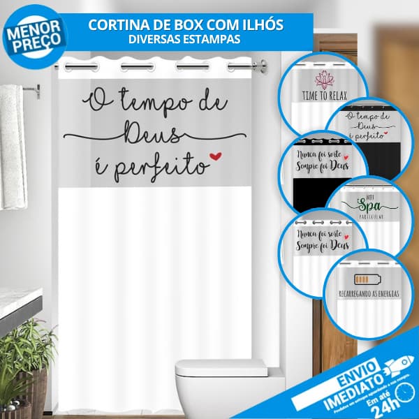 Cortina Box c/ Visor Frases Para Banheiro 100% PVC Resistente Antimofo Várias Cores - Envio Imediato