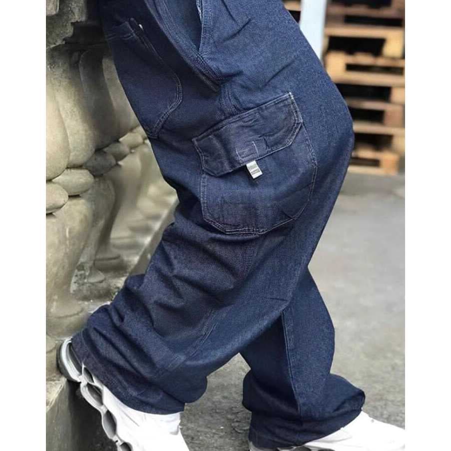 Calça Cargo Jeans e Sarja Baggy Unissex com Cordão Ajustável