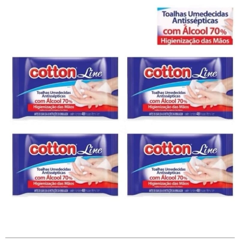 Lenço Umedecido Ál cool 70% - 04 Pacotes Com 48 Toalhas Cada
