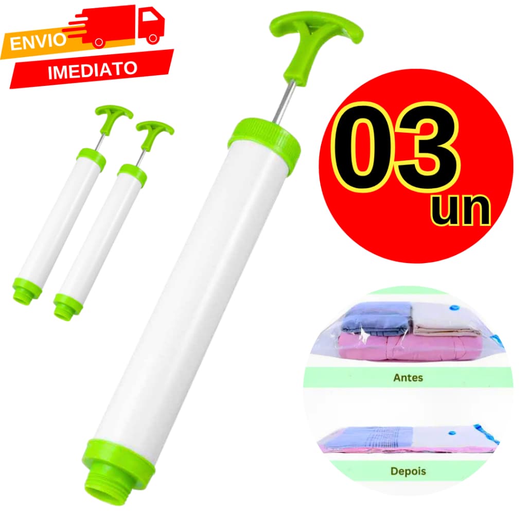 Kit 3 Bomba De Ar Sucção Manual Plástica Para Saco A Vácuo Organizador Portátil Resistente e Leve