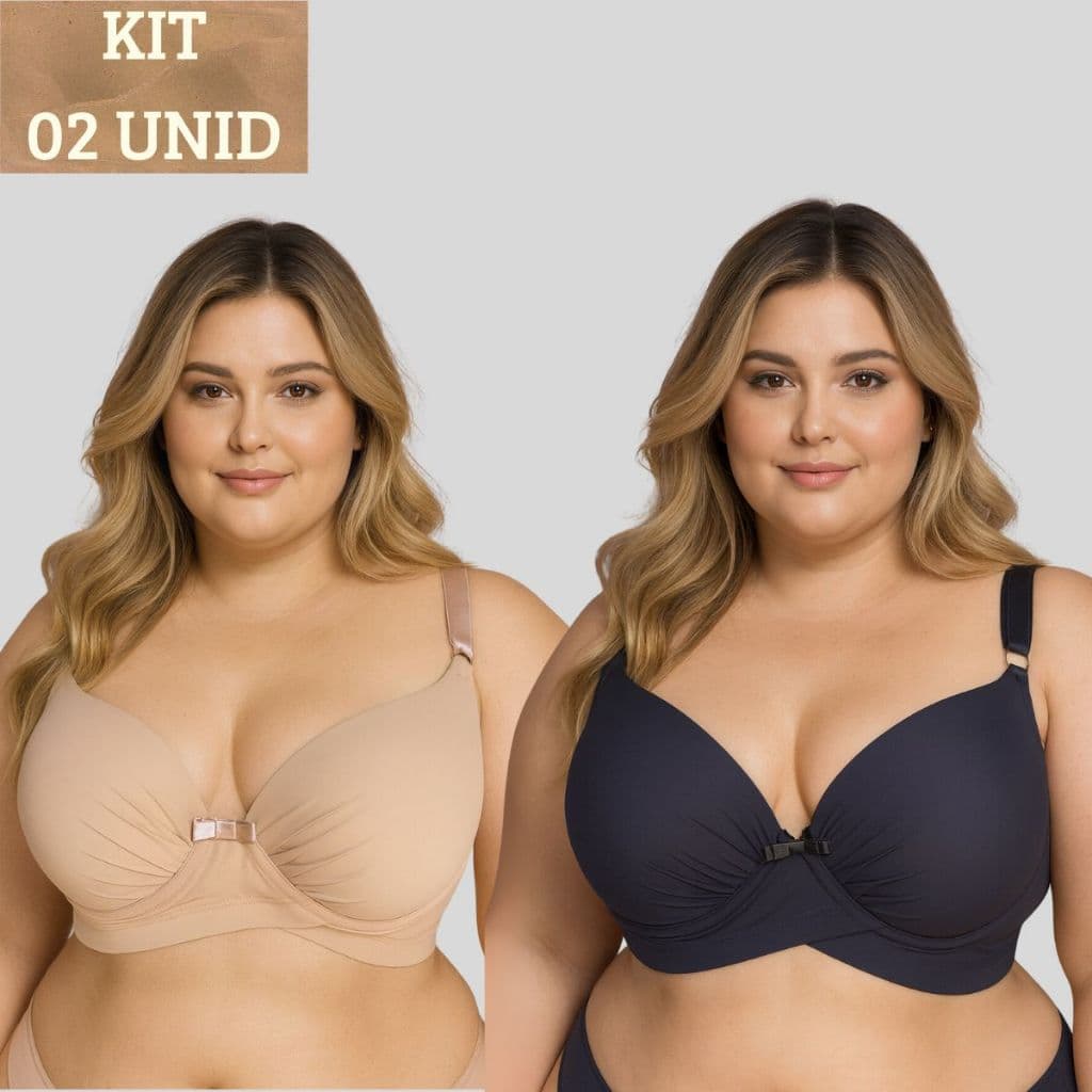 KIT 02 Sutiãs Plus Size Todo em Microfibra Reforçado Com Detalhes Em Elástico Nicole.