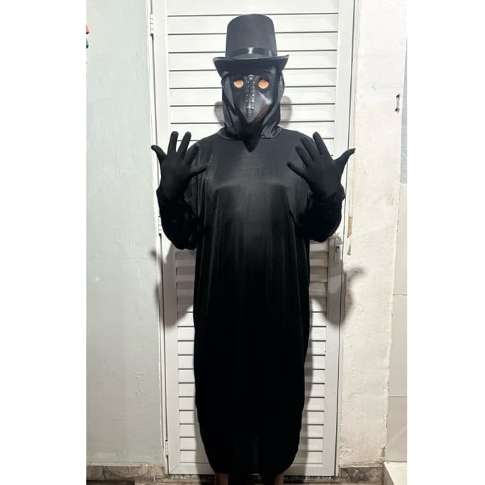 Kit Máscara Médico Peste Negra Bico de Corvo, Cartola, Tunica e Luva