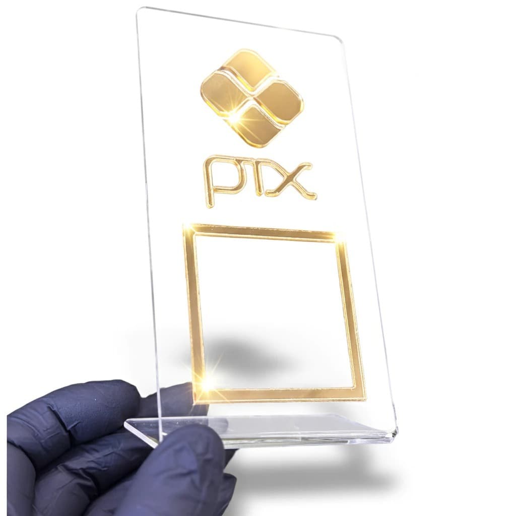 Placa Pix Acrílico Display Espelhado QR Code Mesa Balcão