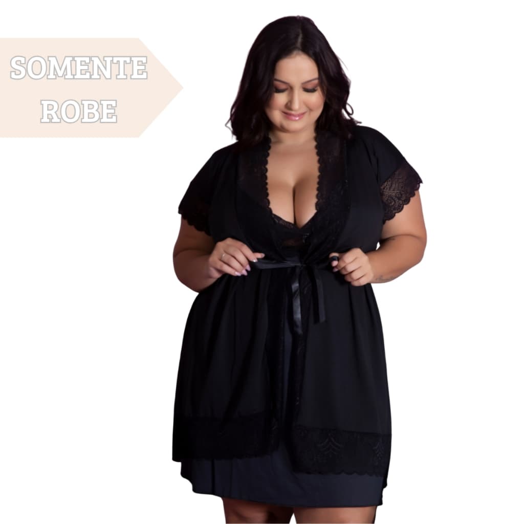 Robe Plus Size Roupão Feminino Confortável e Elegante Com Renda Roupa Dormir Grande