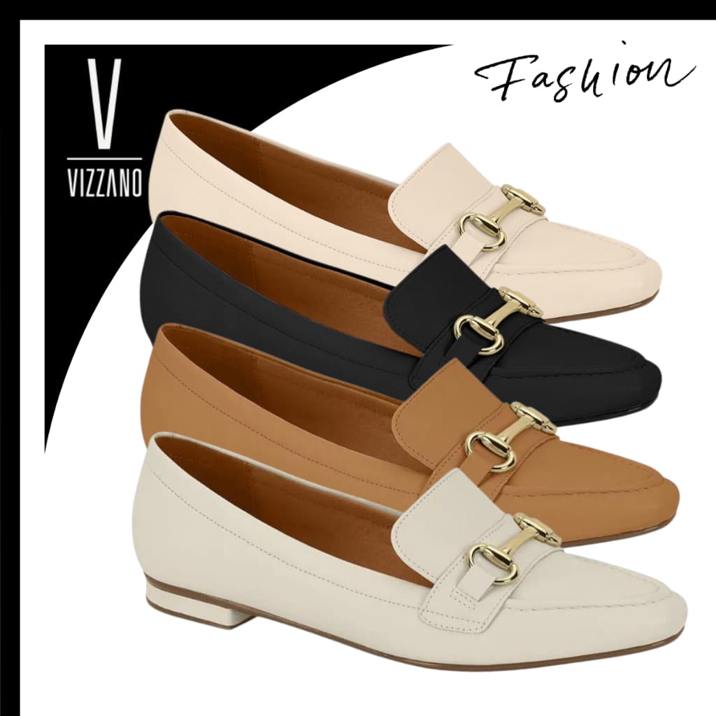 Mocassim Vizzano Sapato Social Calce Fácil Trabalho Confortável Dia a Dia Fivela Dourada