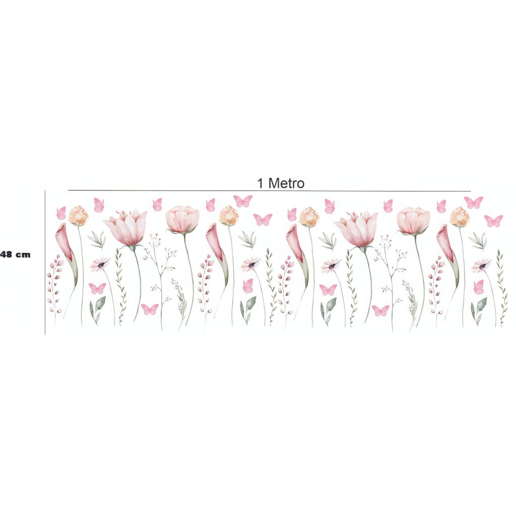 Adesivo Decorativo de Parede Recorte Flores Suspensas Jardim Rosa Roxo 1,00 metro