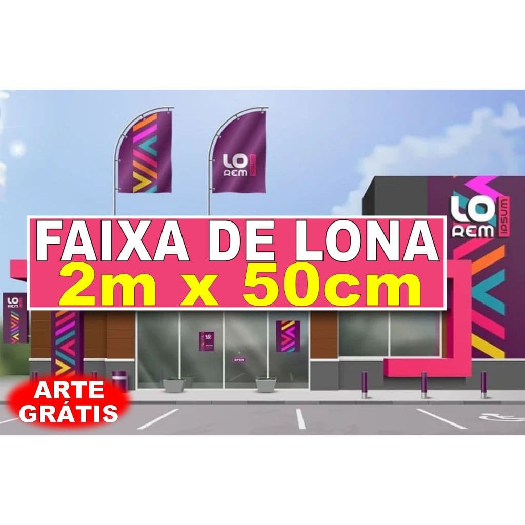 FAIXA/BANNER 2m x 50cm DE LONA PERSONALIZADA PARA FACHADA arte gratis