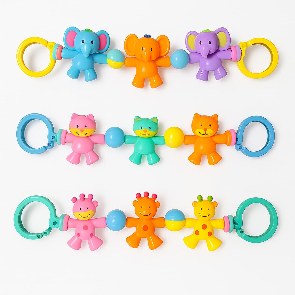 Móbile Chocalho c/ Som Interativo Didático Infantil Para Berço e Carrinho Girafa Elefante Gatinho