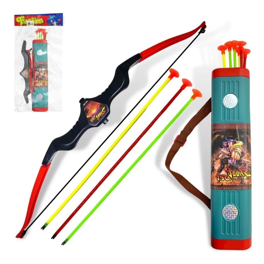 Arco E Flecha Infantil Com Bolsa Aljava Lançador + Dardos