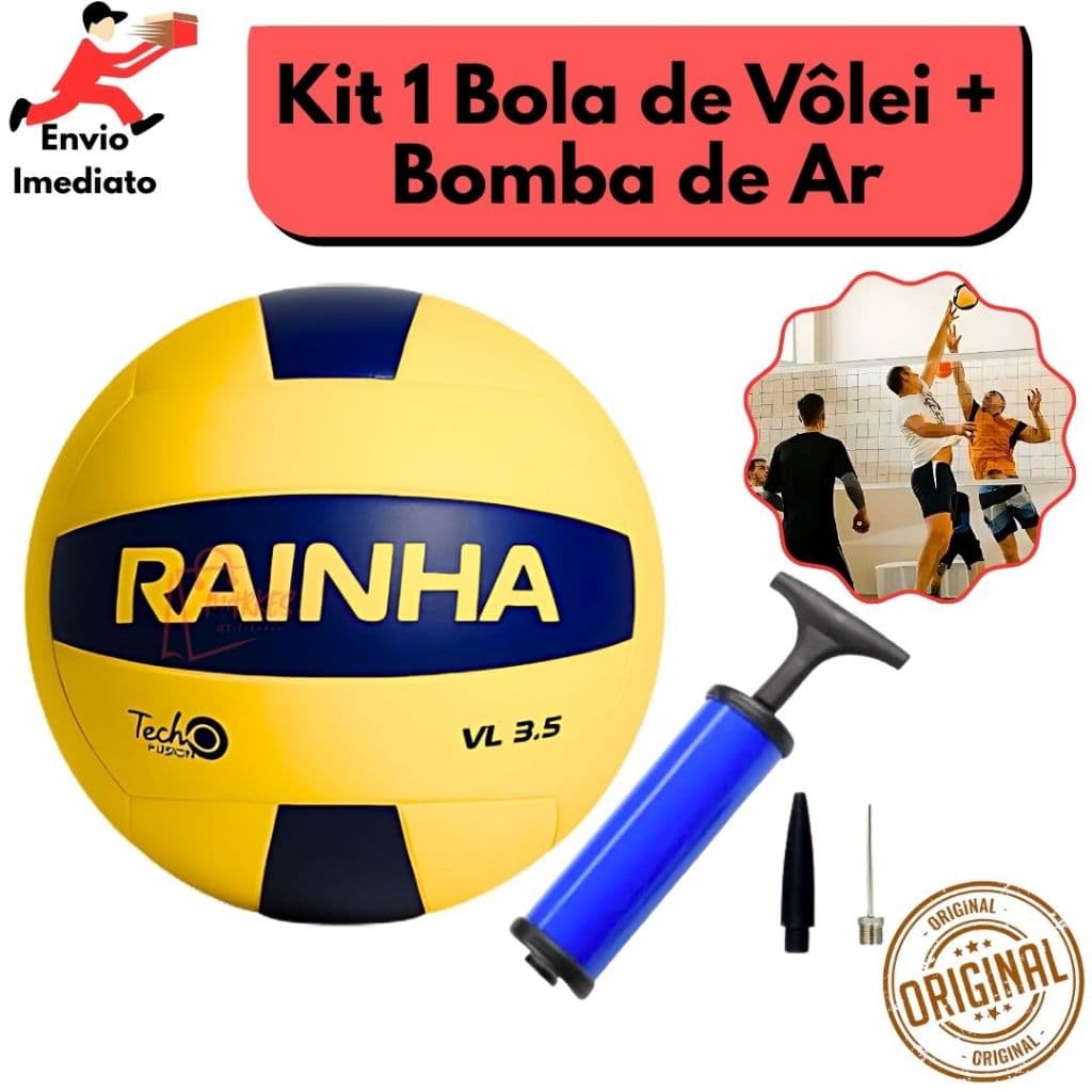 Bola De Voleibol Rainha Oficial VL. 3.5 + Bomba De AR Portátil Quadra Areia Praia Profissional