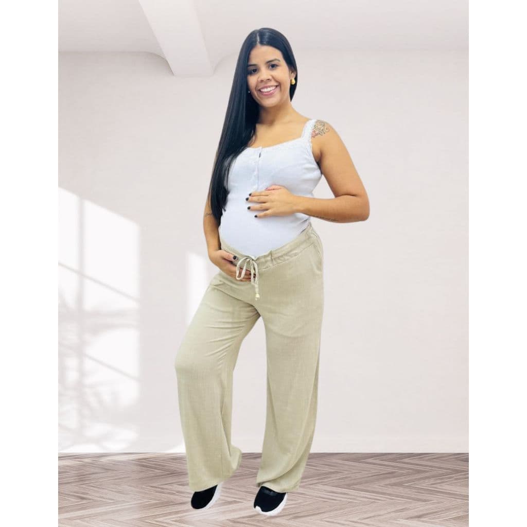 Calça Gestante Pantalona Grávida Soltinha Com Cós Ajustavel
