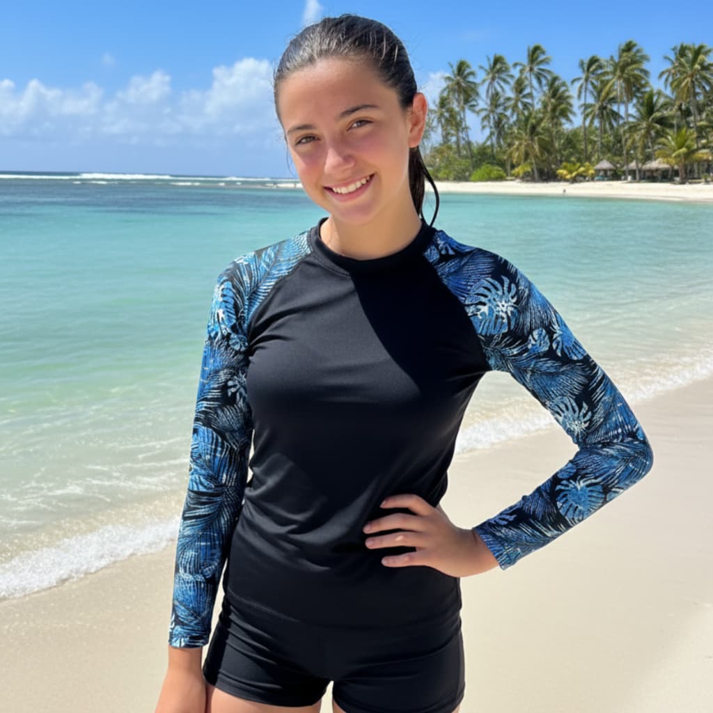 Blusa Menina Manga Estampada Adolescente Proteção UV50 Tropical Manga Longa Praia e Piscina Lavin Basic 15-ME