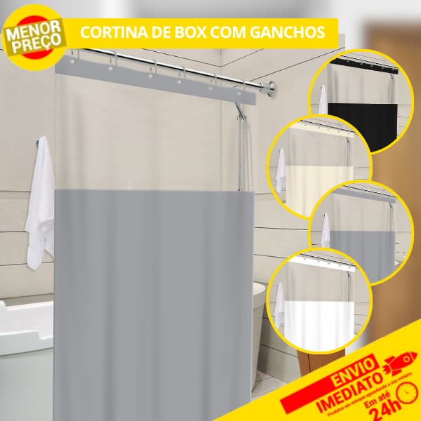 Cortina Box Visor Transparente Impermeável Em PVC Anti Mofo Com Ganchos Para Banheiro - Várias Cores