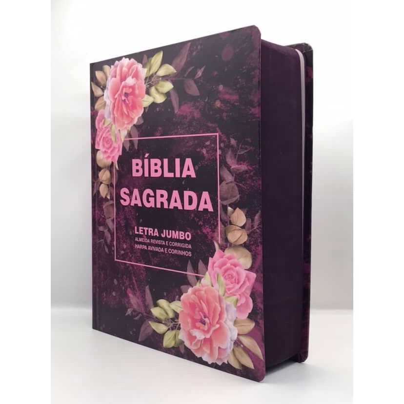 Bíblia Sagrada Letra Jumbo Full Color Com Harpa e Corinhos Floral vinho