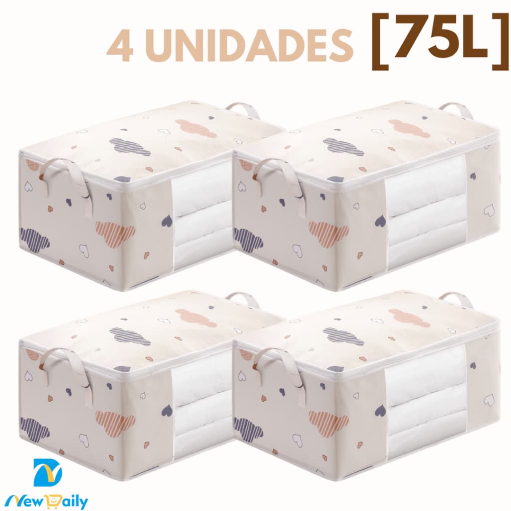 KIT 4 UNIDADES Caixa Saco Organizador Cobertor Casaco Guarda Roupa Ecológico Anti-Poeira Multiuso. BC-121
