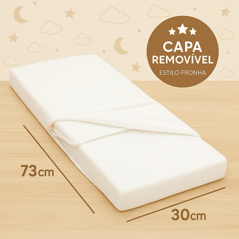 Colchão Para Carrinho De Bebê Moises Universal 73x30cm Capa Removível