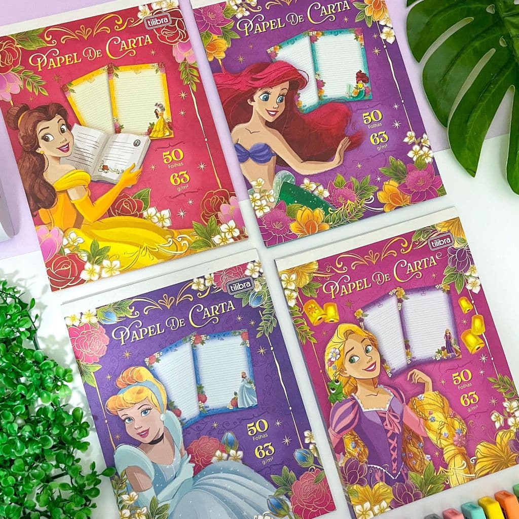 Bloco de Carta Disney Princesas 17,9 x 24,1 cm 50 Folhas - Tilibra | Papel de Carta Vintage