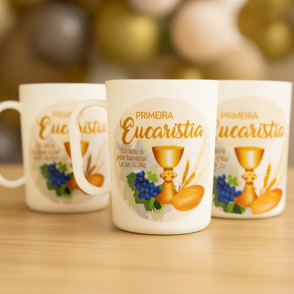 Kit 15 Canecas primeira eucaristia bonita pronta entrega versiculo eu sou o pão da vida lembrancinha