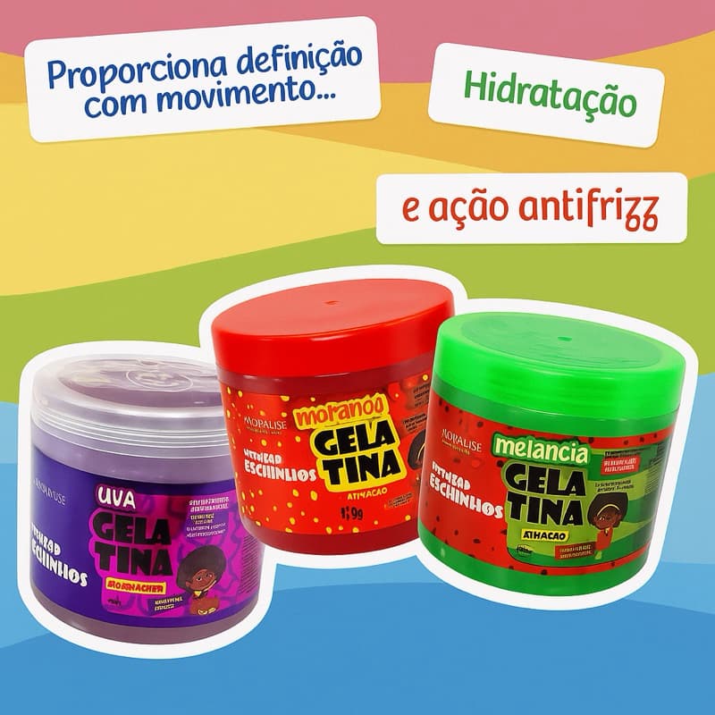 Gelatina Ativadora Kids 500g Poderosos Cachinhos Melancia Morang Uva Hidratação Hidralise