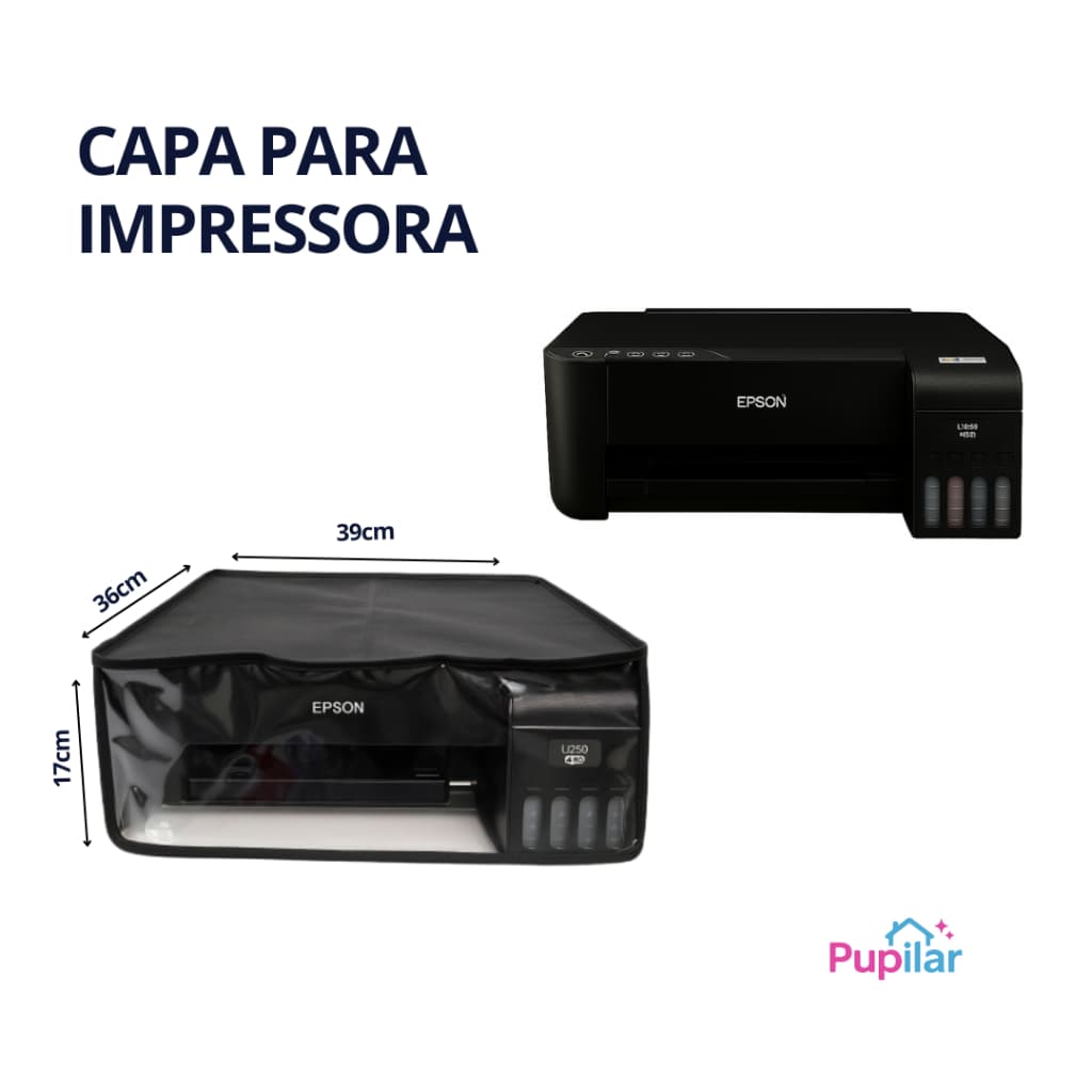 Capa Impressora Epson Preta com Frente Transparente L3110 L3250 L3210 L4150 L4160 L6161 L3150